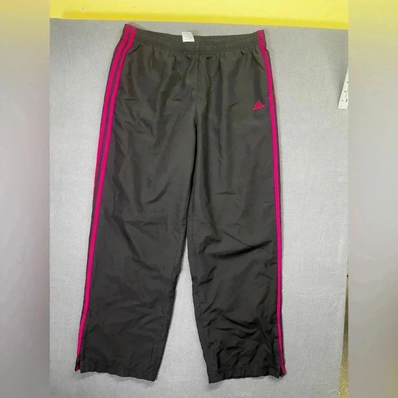 Adidas Fuchsia 3 Stripe Joggers Track Pants Womens L Comfy Running Workout 1260 - Picture 1 of 9